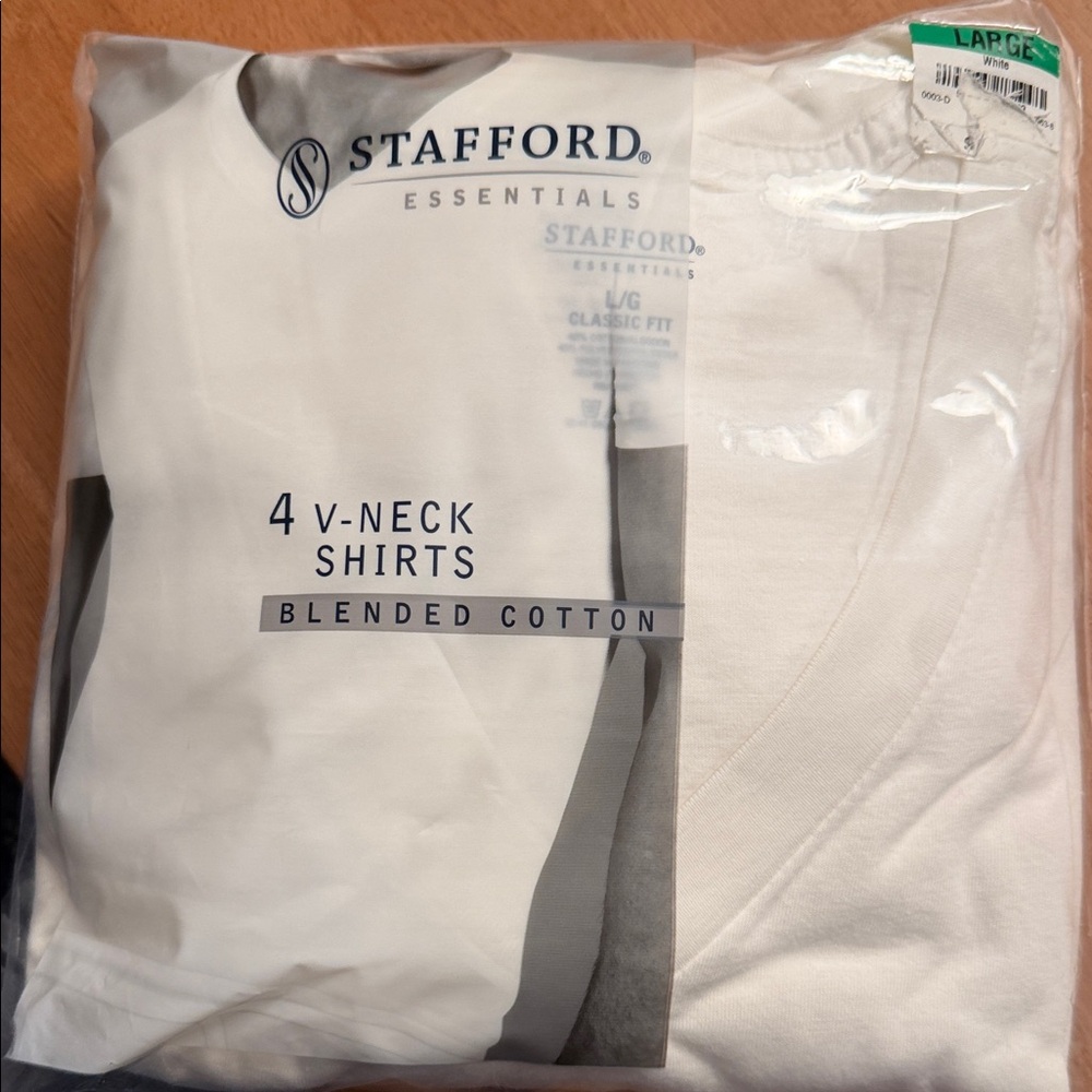 Stafford Essentials White V-Neck Shirts 4-Pack